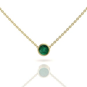 14k Gold Emerald Bezel Set Layering Necklace, Solitaire Emerald Pendant, Yellow Gold Minimalist Jewelry, May Birthstone, Everyday Jewelry