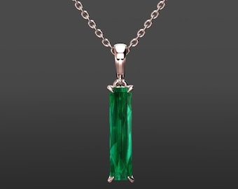 Emerald Ketting, Emerald Hanger, Baguette Emerald Ketting, Rose Gold Emerald Ketting, mei Birthstone Sieraden, Everyday Emerald Sieraden