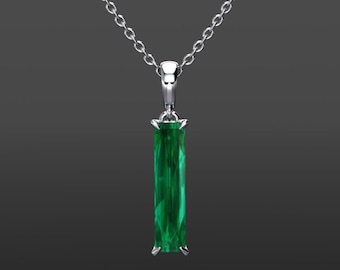 Emerald Necklace, Emerald Pendant, Baguette Emerald Necklace, White Gold Emerald Necklace, May Birthstone Jewelry, Everyday Emerald Jewelry