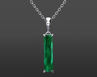 Emerald Ketting, Emerald Hanger, Baguette Emerald Ketting, Wit Goud smaragdgroene ketting, mei Birthstone Sieraden, Everyday Emerald Sieraden