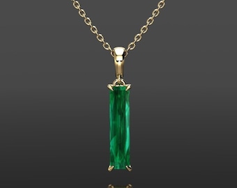 Emerald Necklace, Emerald Pendant, Baguette Emerald Necklace, Yellow Gold Emerald Necklace, May Birthstone Jewelry, Everyday Emerald Jewelry