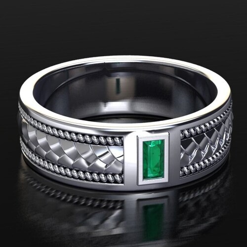 Mens Emerald Wedding Ring 7mm Wedding Band Mens Emerald Etsy