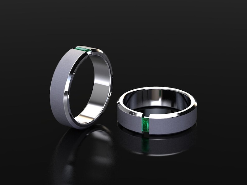 Mens Wedding Ring Mens Emerald Wedding Band 6mm Band Etsy