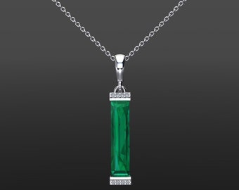 Emerald Pendant Necklace | Layering Necklace | Emerald And Diamond Jewelry | Gemstone Pendant | Anniversary Gift | Vertical Bar Necklace