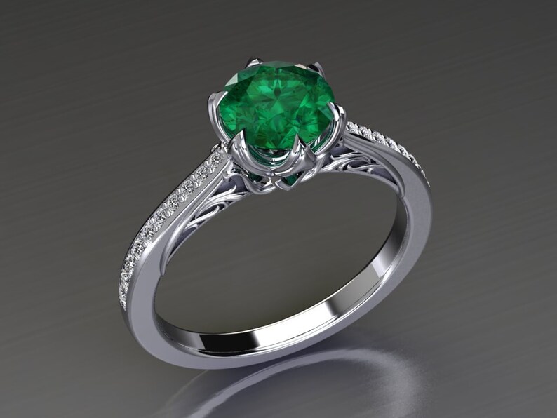 Emerald Platinum Engagement Ring / Emerald Anniversary Ring / Etsy