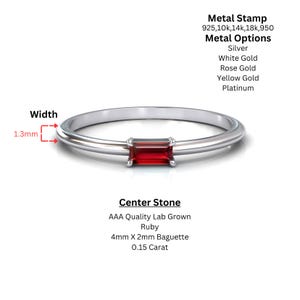 Ruby Stacking Ring, Baguette Cut Thin Wedding Band, Silver, White Gold Or Platinum, Everyday Rings