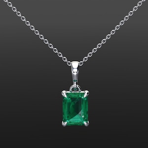 1.5Ct Emerald Necklace, Emerald Cut Pendant, Emerald Solitaire Necklace, Solid White Gold Emerald Necklace, May Birthstone, Emerald Jewelry