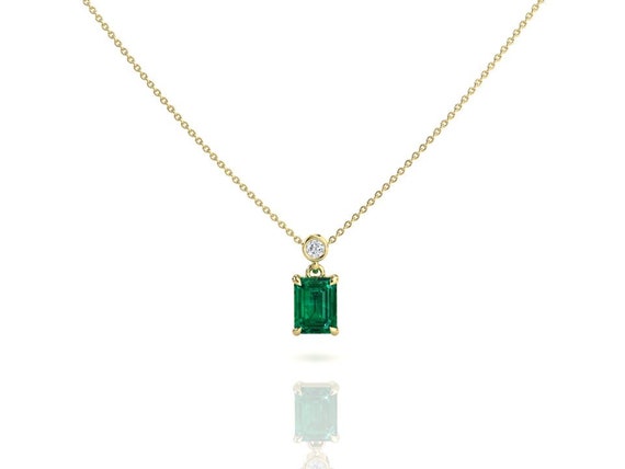 Emerald Necklace, Emerald Solitaire Pendant, Emerald and