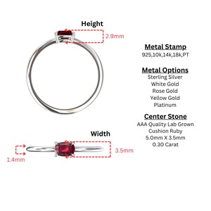 Cushion Red Ruby Stacking Ring Engagement Ring, July Birthstone, Gift For Her, Woman's Wedding Jewelry, Silver, White Gold Or Platinum
