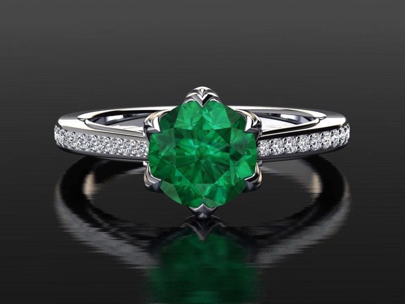 Emerald Platinum Engagement Ring / Emerald Anniversary Ring / Etsy