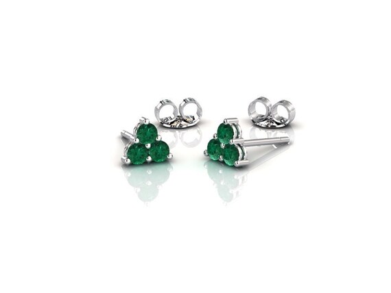 Solid Platinum Emerald Cluster Stud Earrings, Mini Studs, May Birthstone, Anniversary Gift Jewelry, Dainty Minimalist Earring