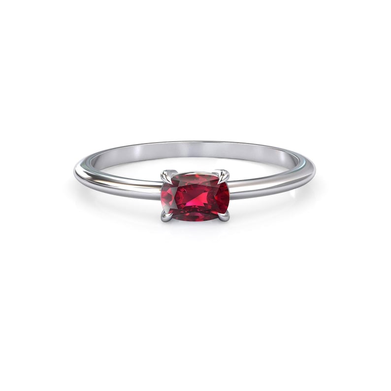Cushion Red Ruby Stacking Ring Engagement Ring, July Birthstone, Gift For Her, Woman's Wedding Jewelry, Silver, White Gold Or Platinum