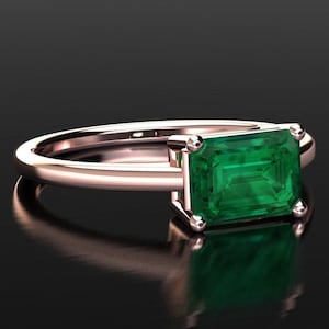 Emerald Ring, 1 Carat Emerald Ring, Emerald Solitaire Ring, Engagement Ring Emerald Anniversary Ring, Emerald Cocktail Ring Rose Gold Ring