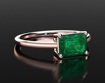 Emerald Ring, 1 Carat Emerald Ring, Emerald Solitaire Ring, Engagement Ring Emerald Anniversary Ring, Emerald Cocktail Ring Rose Gold Ring