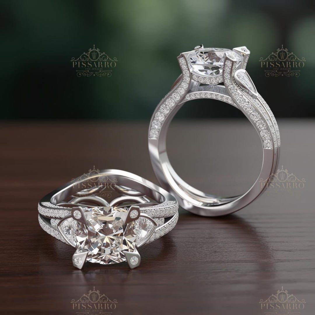 3 Carat Lab Diamond Ring, Cushion Cut Three Stone Engagement or ...