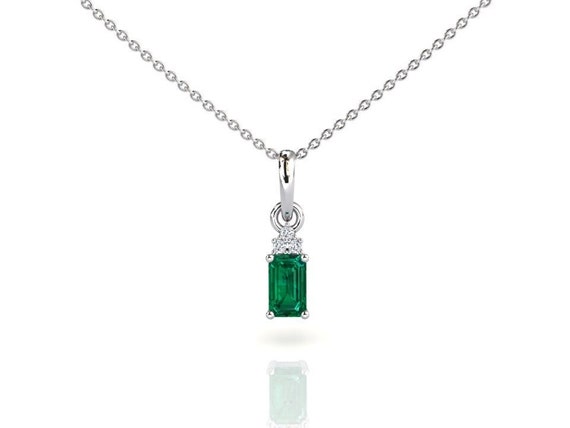 Platinum Emerald Necklace, Women's Emerald Cut Solitaire Pendant, Natural VS Quality Diamonds, May Birthstone, Anniversary Jewelry Gift