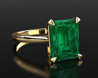 Emerald Engagement Ring, 3 Carat Emerald Ring, Emerald Solitaire Ring, Emerald Anniversary Ring, Emerald Cocktail Ring, Yellow Gold Ring
