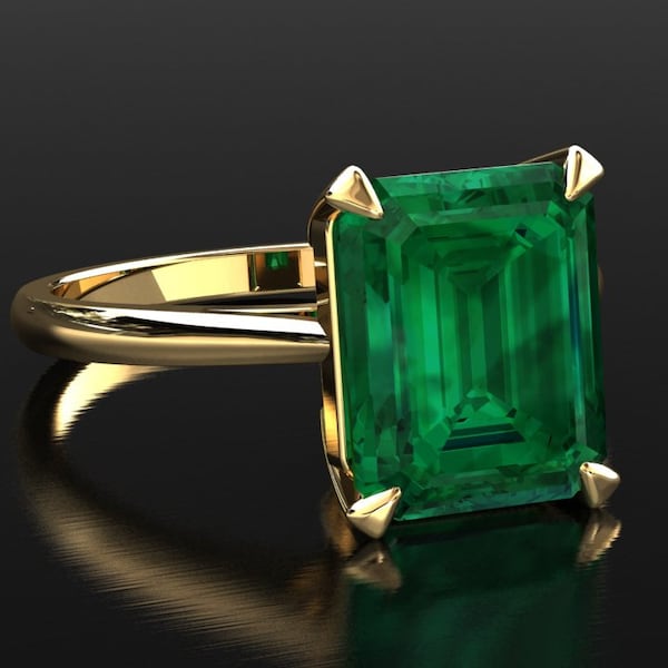 Emerald Engagement Ring, 3 Carat Emerald Ring, Emerald Solitaire Ring, Emerald Anniversary Ring, Emerald Cocktail Ring, Yellow Gold Ring