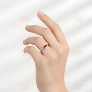 Ruby Stacking Ring, Baguette Cut Thin Wedding Band, Silver, White Gold Or Platinum, Everyday Rings