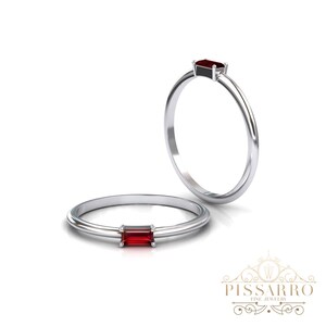 Ruby Stacking Ring, Baguette Cut Thin Wedding Band, Silver, White Gold Or Platinum, Everyday Rings
