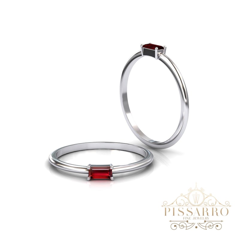 Ruby Stacking Ring, Baguette Cut Thin Wedding Band, Silver, White Gold Or Platinum, Everyday Rings