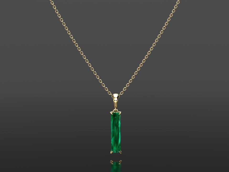 Emerald Necklace Emerald Pendant Baguette Emerald Necklace - Etsy