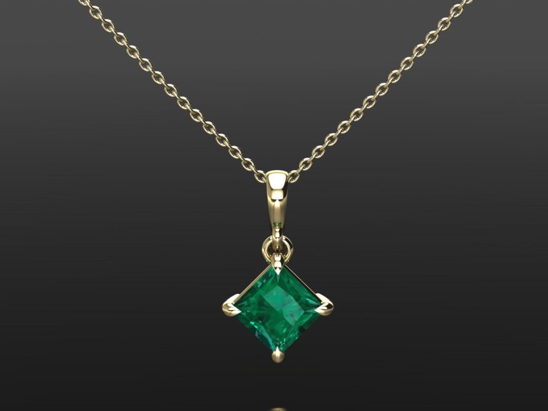 Princess Cut Emerald Pendant Emerald Solitaire Necklace - Etsy