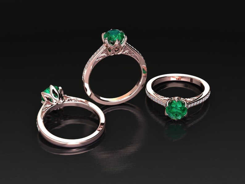 Emerald Engagement Ring / Emerald Anniversary Ring / Round Etsy