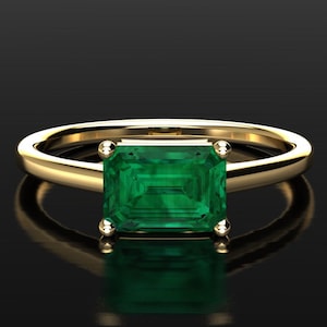 Emerald Ring, 1 Carat Emerald Ring, Emerald Solitaire Ring, Engagement Ring Emerald Anniversary Ring, Emerald Cocktail Ring Yellow Gold Ring