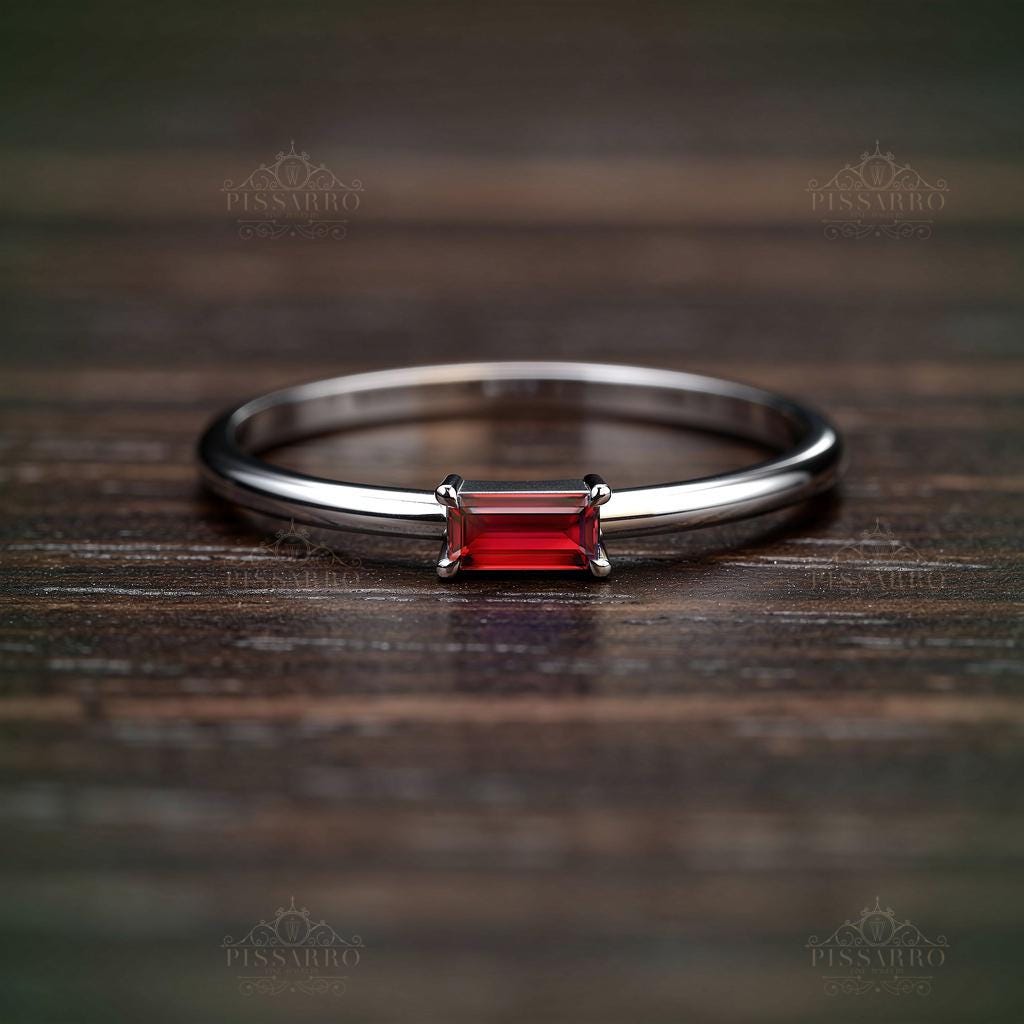 Ruby Stacking Ring, Baguette Cut Thin Wedding Band, Yellow Gold ...