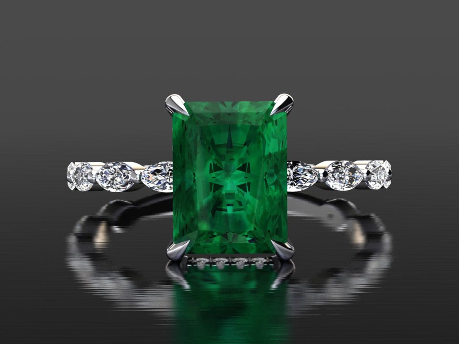 Emerald Engagement Ring White Gold Emerald Wedding Set Etsy