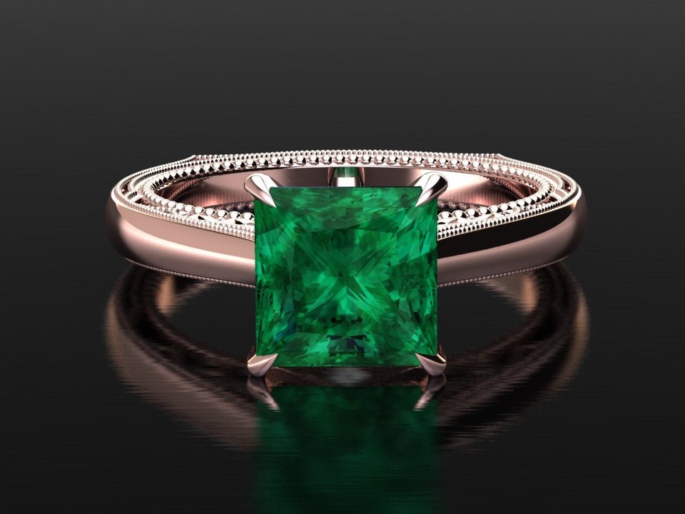 Emerald Engagement Ring Princess Cut Emerald Ring Emerald Etsy UK