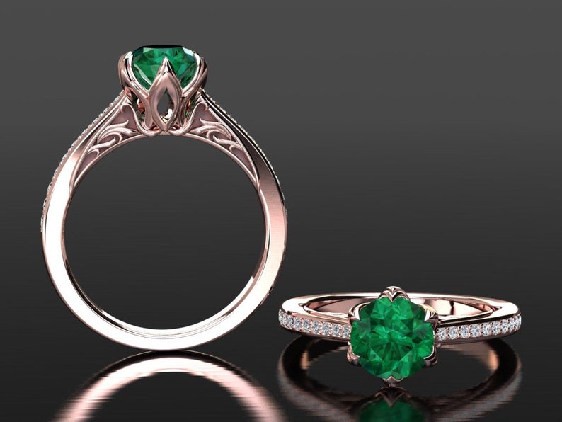 Emerald Engagement Ring / Emerald Anniversary Ring / Round Etsy