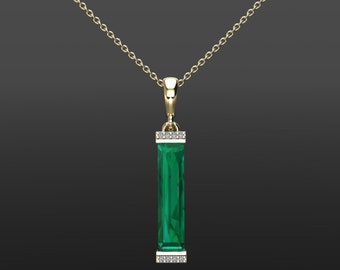 Emerald Pendant Necklace | Layering Necklace | Emerald And Diamond Jewelry | Gemstone Pendant | Anniversary Gift | Vertical Bar Necklace