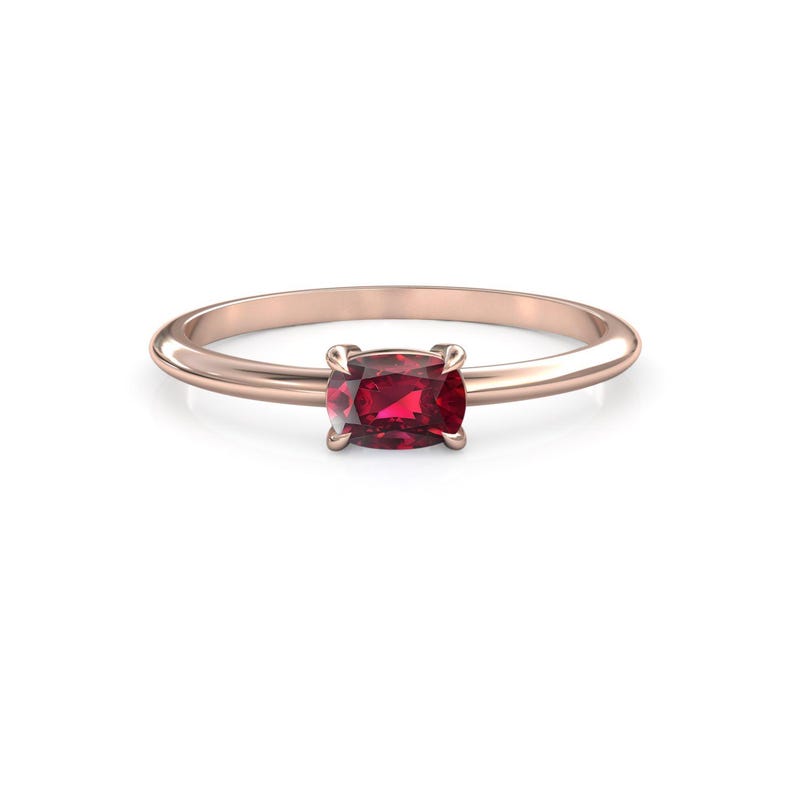 Cushion Red Ruby Stacking Ring Engagement Ring, July Birthstone, Small Petite, Gift For Her, Woman's Wedding Jewelry, Solid Rose Gold