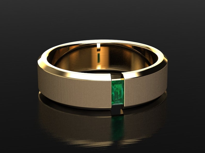 Mens Wedding Ring Mens Emerald Wedding Band 6mm Band Etsy