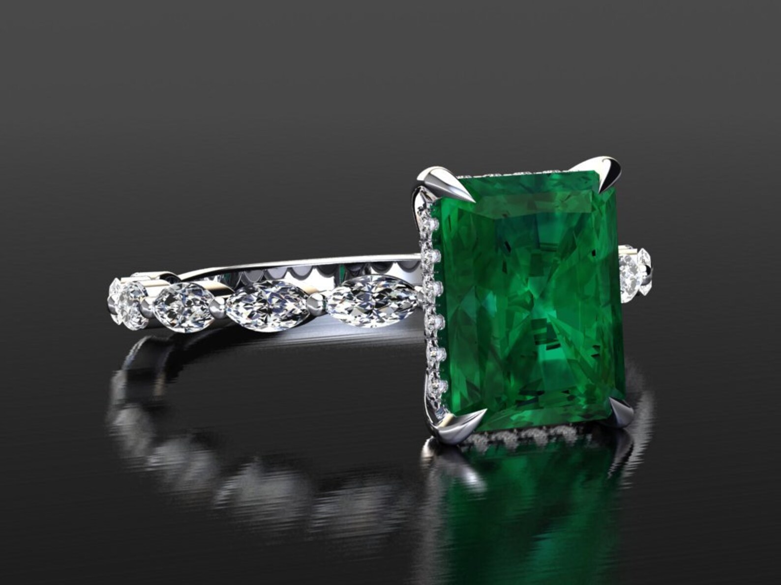 Emerald Engagement Ring White Gold Emerald Wedding Set Etsy