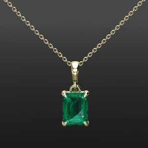 Emerald Necklace, Emerald Solitaire Pendant, Emerald Solitaire Necklace, Solid Gold Emerald Necklace, May Birthstone, Anniversary Jewelry