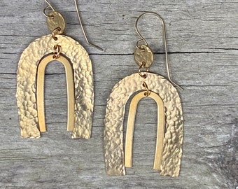 Boho Gold Double Arch Rainbow Earrings | U-Shape, Brass, 14K Gold Filled Earrings