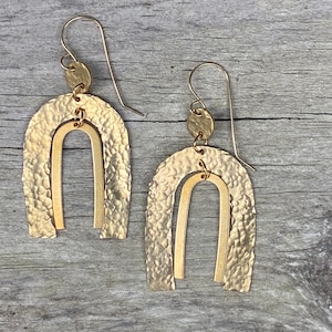 Boho Gold Rainbow Earrings: Hammered Brass, 14K Gold Filled