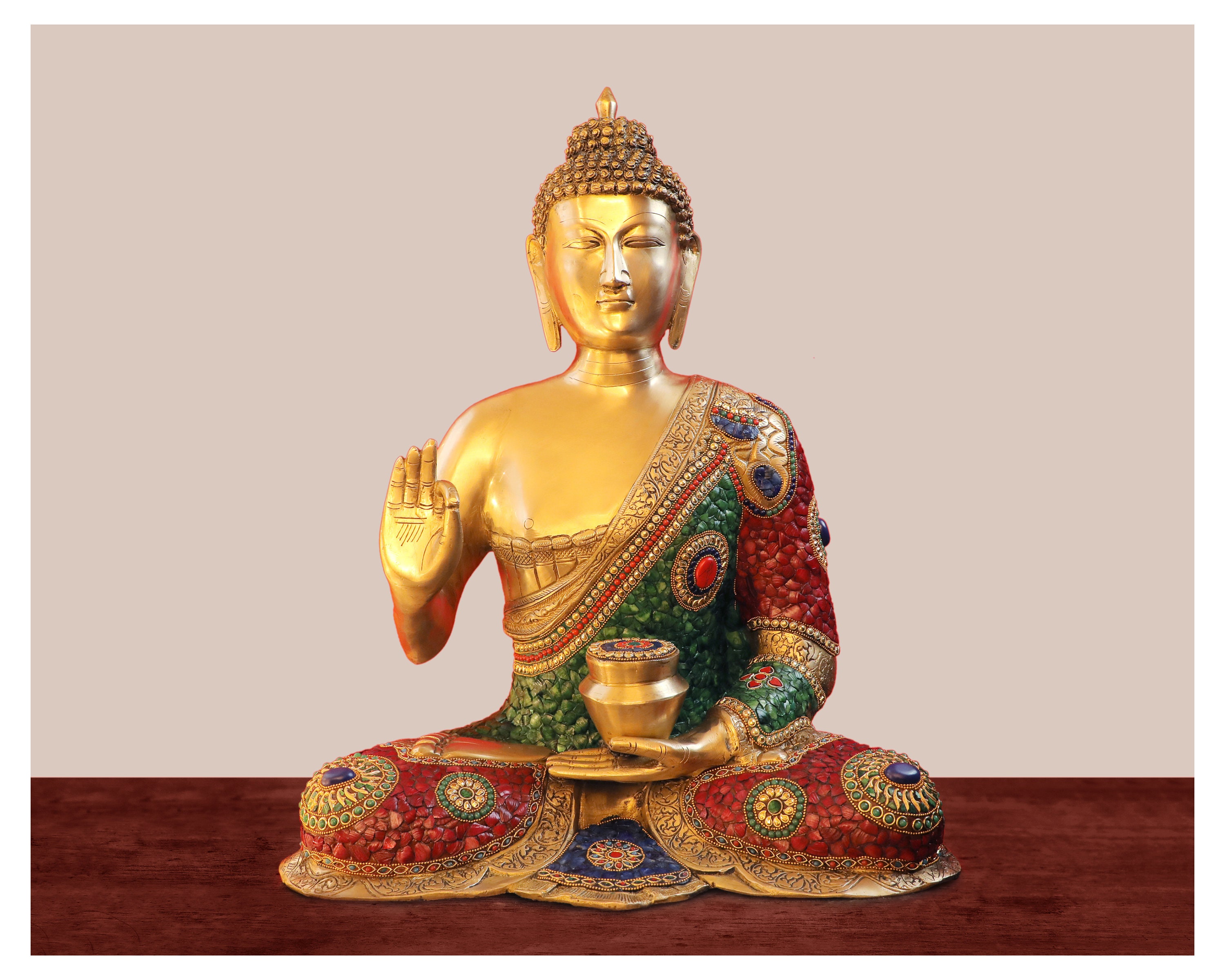 Brass Buddha Statue Large, 58 Cm Big Brass Earth Touching Buddha