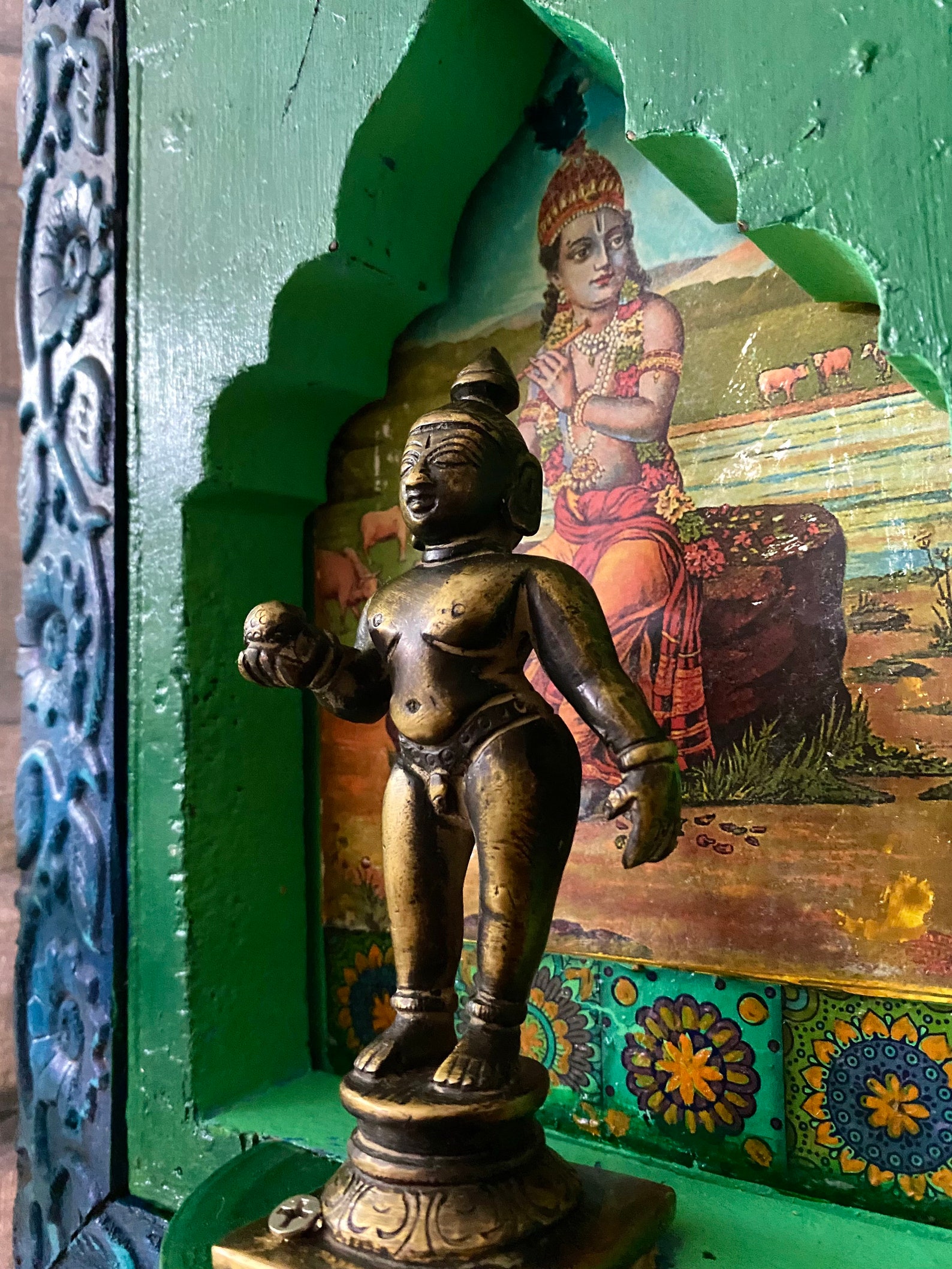 Vintage Brass Wall Decor . Lord Krishna Mounted on Wooden Etsy