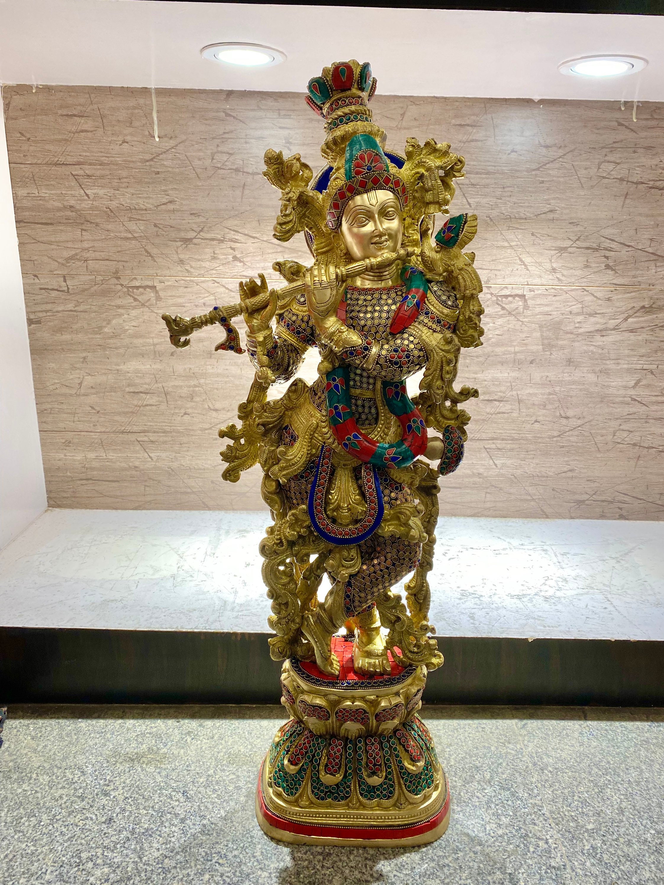 Buy Brass Lord Krishna Statue With Stone Work . Large 74 Cm