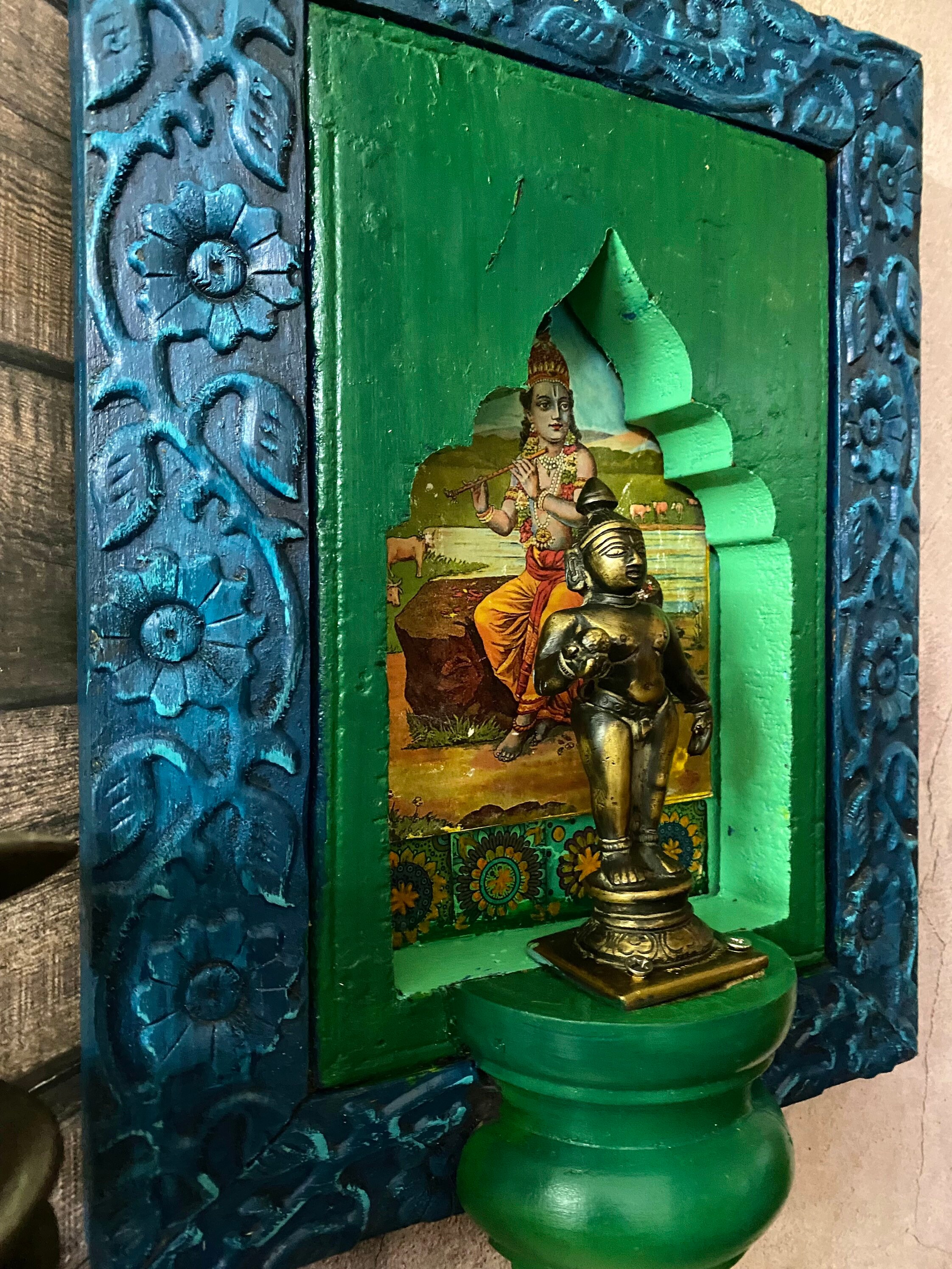 Vintage Brass Wall Decor . Lord Krishna Mounted on Wooden Etsy