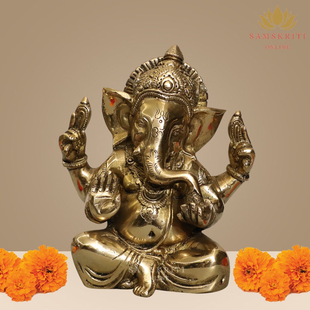 Brass Ganesha Statue, Small Size Brass Ganesh Statue, Hindu Elephant God Deity, Good Luck Gift