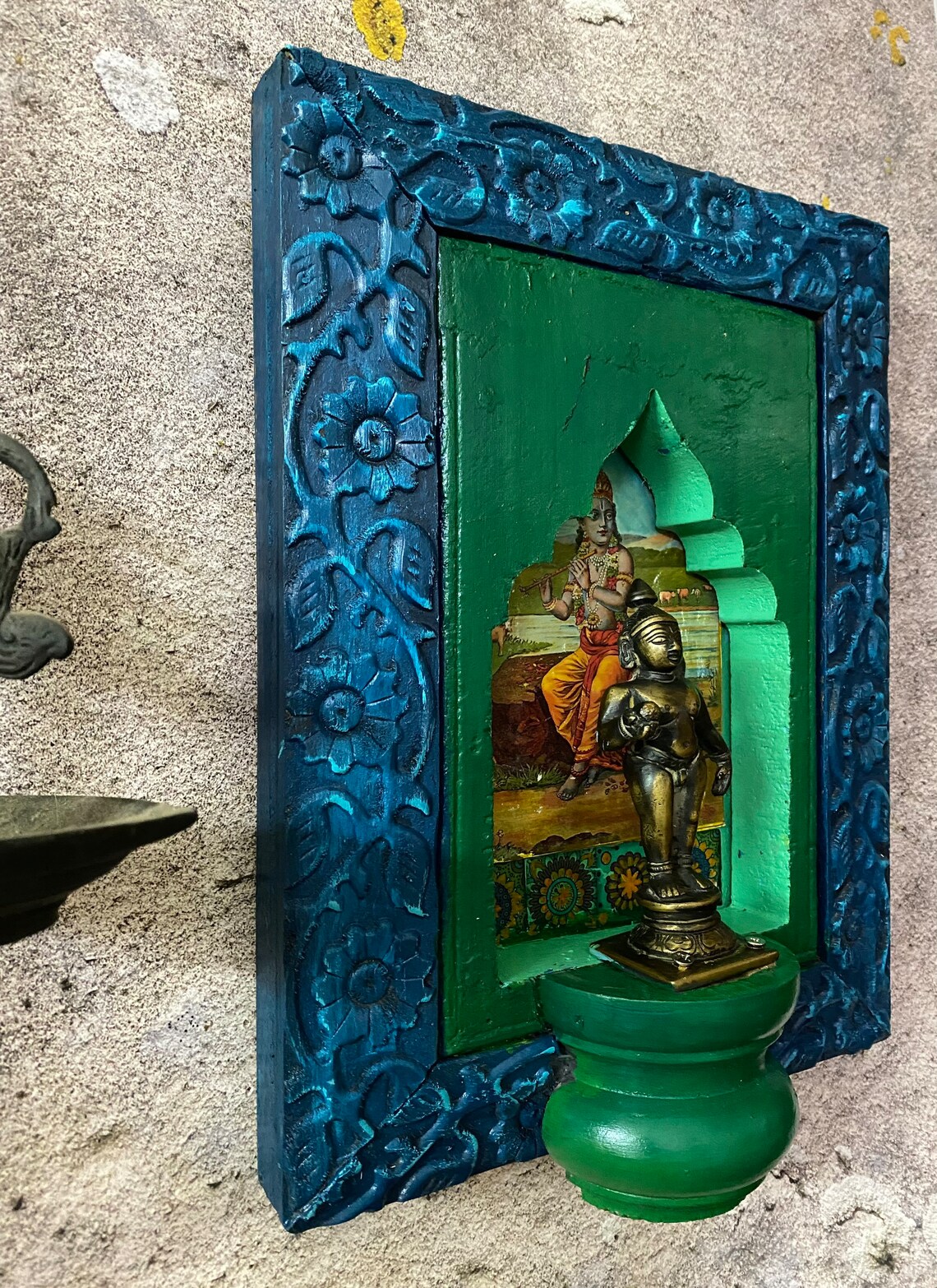 Vintage Brass Wall Decor . Lord Krishna Mounted on Wooden Etsy