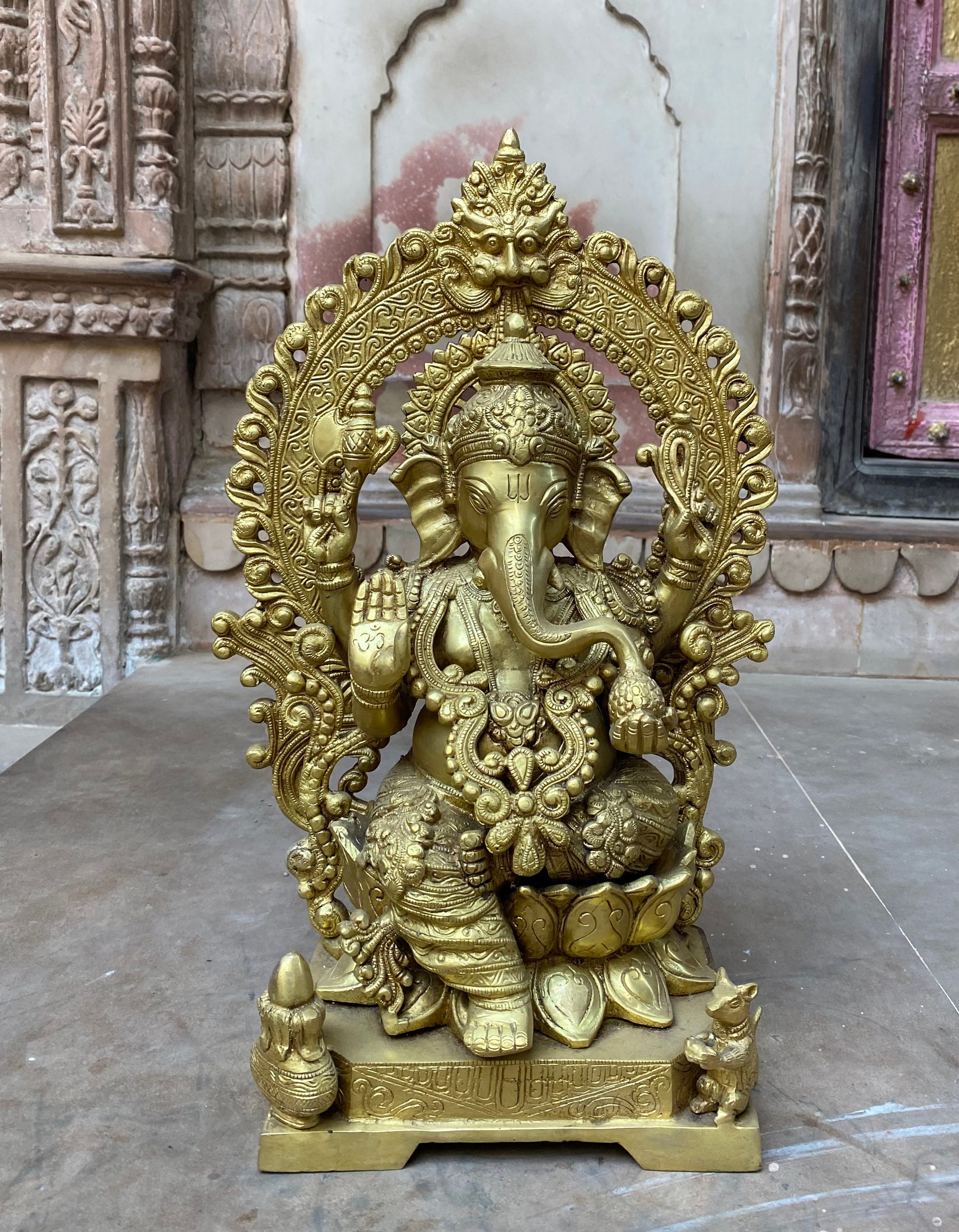 Messing Statue Lord Laxmi Ganesh Idol Skulptur Indischer Gott Home Office Tempel 