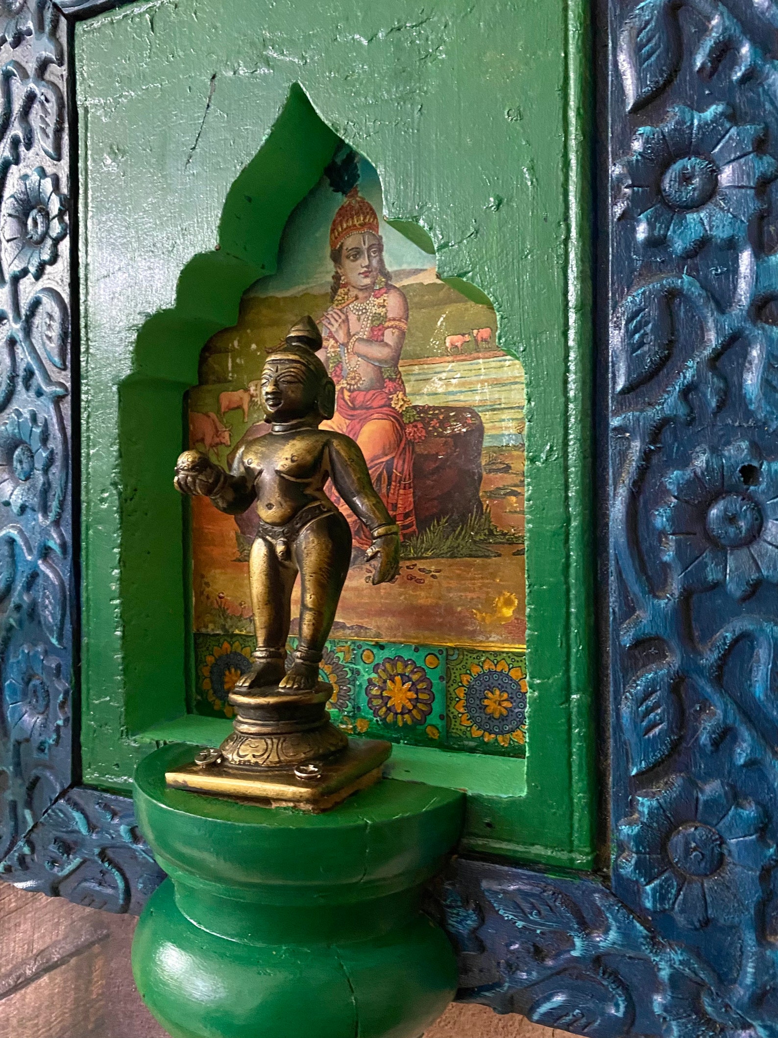 Vintage Brass Wall Decor . Lord Krishna Mounted on Wooden Etsy