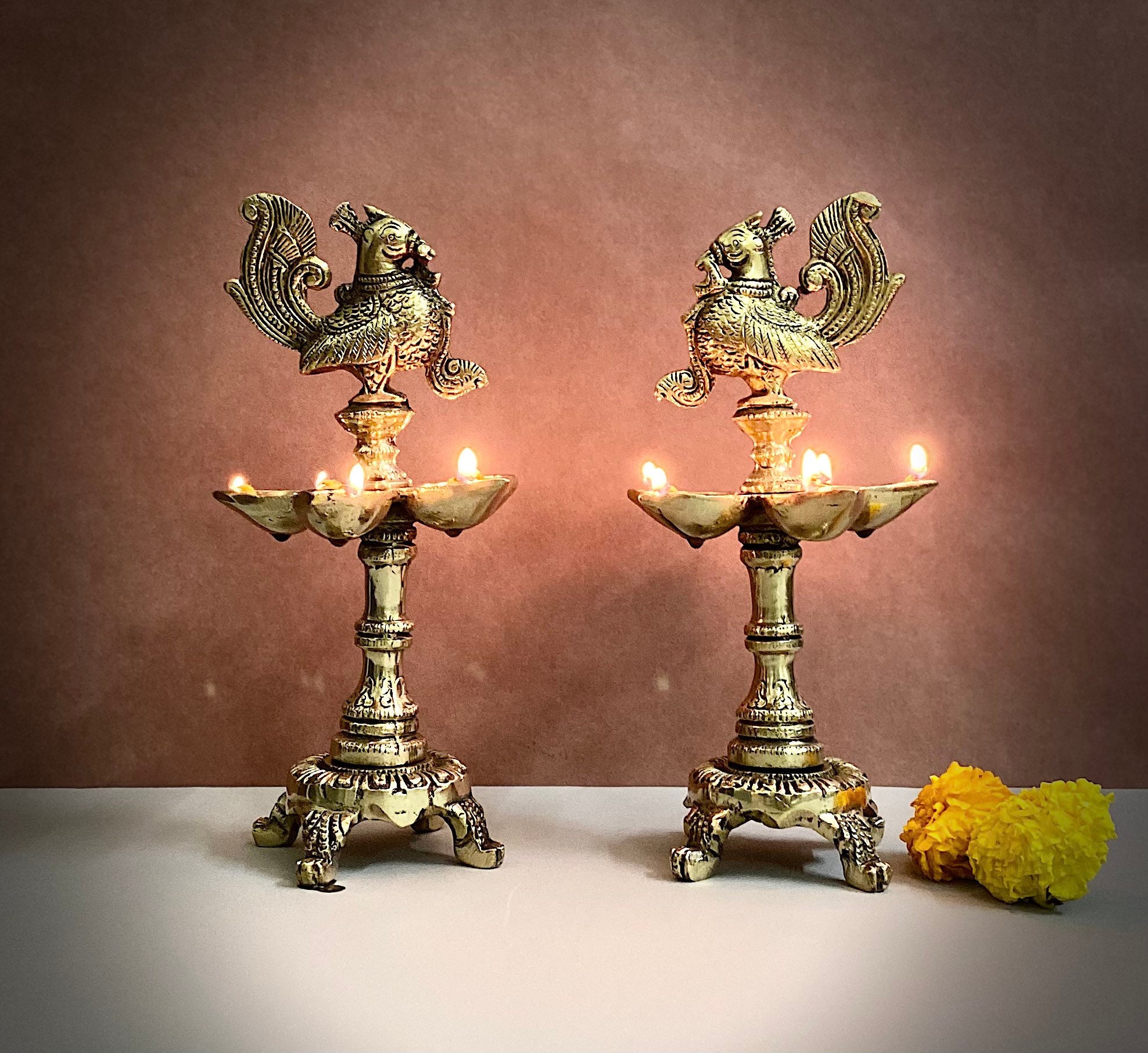 Annam Bird Diya With Bell in Brass for Home Temple Oil Wick Diya