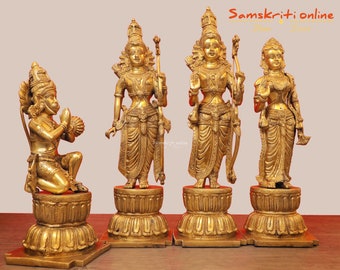 Magnificent Big Brass Ram Parivar statue. Home temple statue . Ram Navmi Puja Statue .Lord Ram , Goddess Sita ,Lakshman and Hanuman Ji Idol.